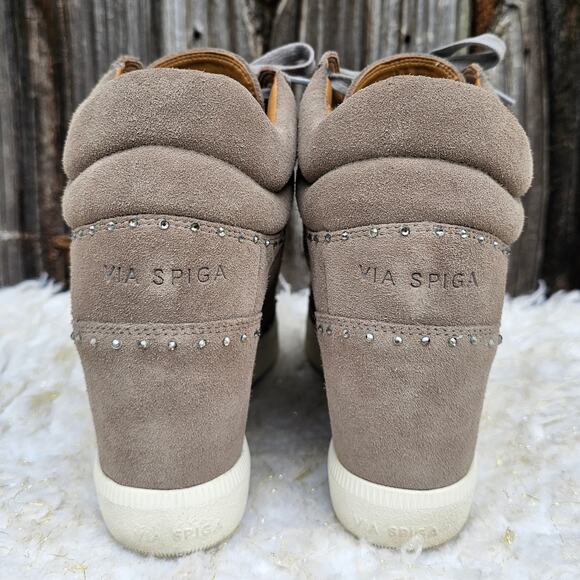 Rhinestone Sneaker Hidden Wedge Via Spiga Samaire Size 10 Taupe Suede Leather - Picture 5 of 13